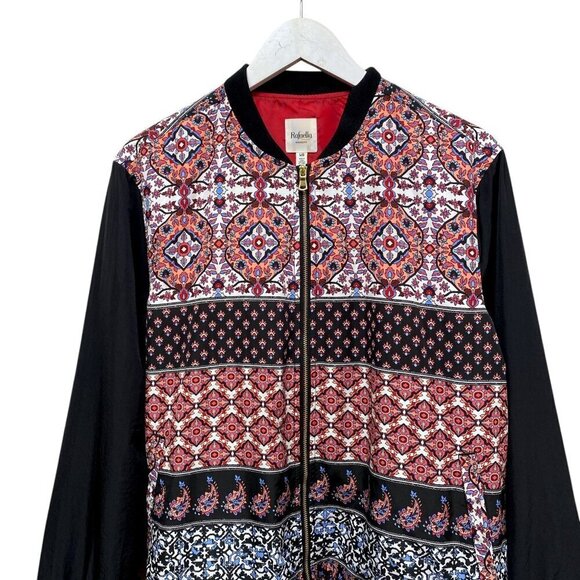 RAFAELLA Weekend Jacket Size Large Black Boho Print Zip Front Bomber Sportswear - Picture 3 of 10